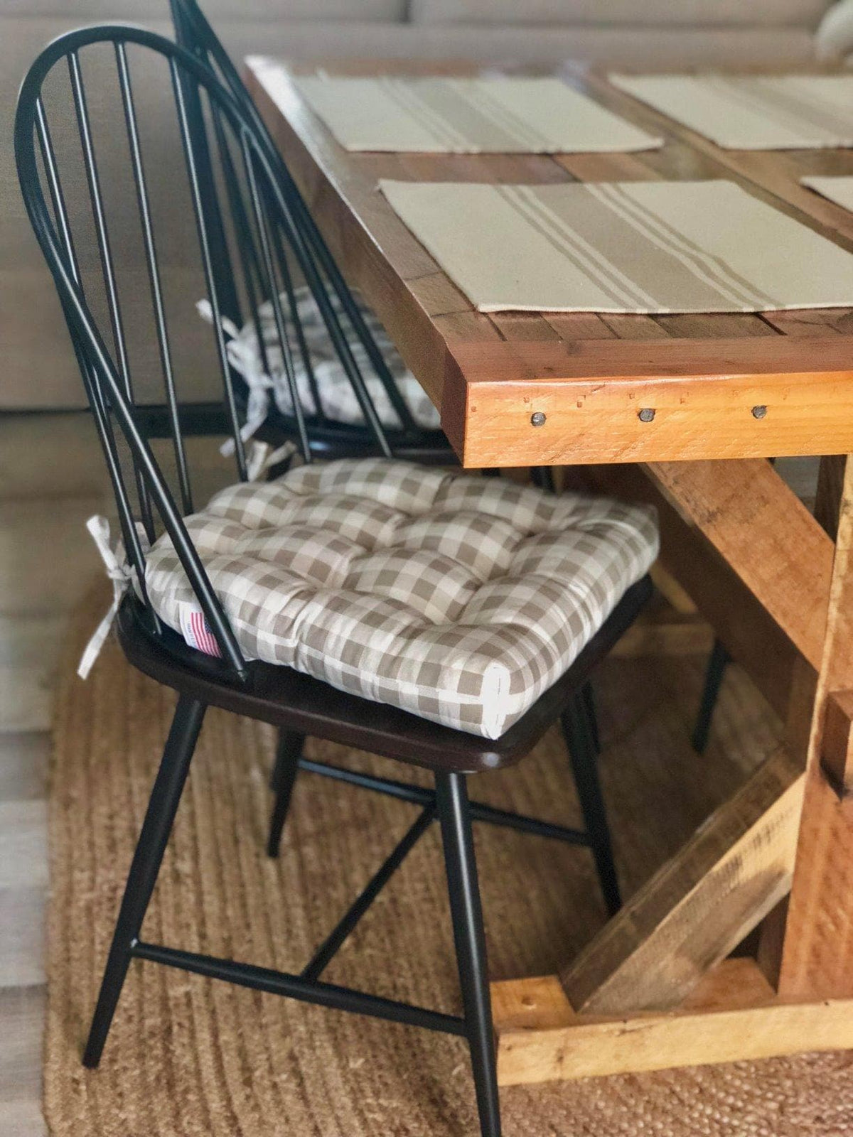 Ticking Stripe Navy Blue Dining Chair Pads - Latex Foam Fill