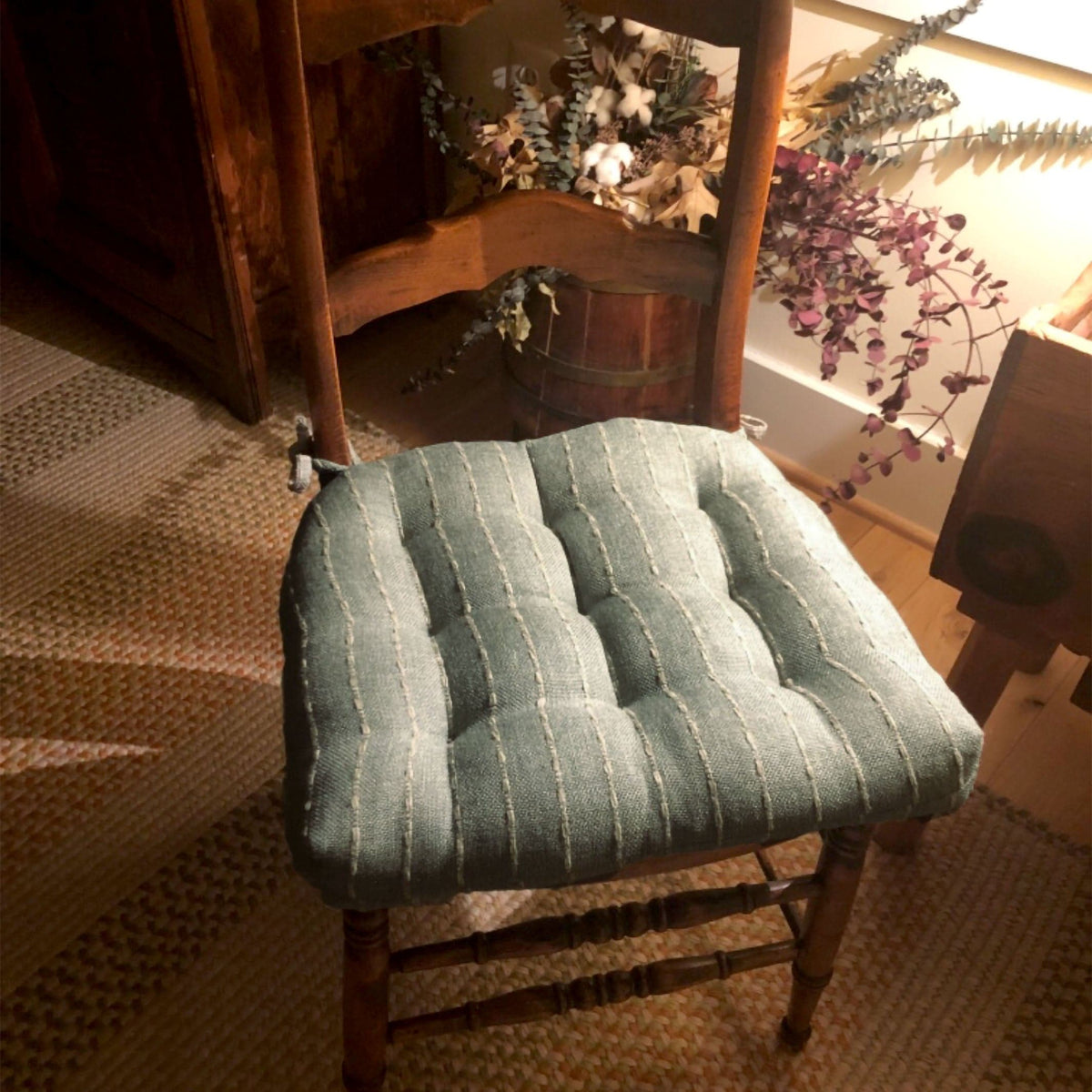 Ticking Stripe Navy Blue Dining Chair Pads - Latex Foam Fill